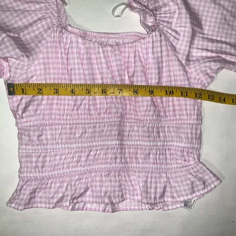 Art Class Girls M Top‎ Plaid Smocking Lightweight Ruched Waist Girly Casual